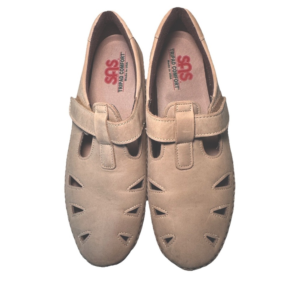 SAS Womens Mary Jane Roamer Sz 9N  Shoes Beige Leather Tripad Comfort Hook/Loop‎